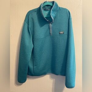L.L. Bean 1/4 Snap Long Teal Crewneck Sweater with Ribbed Texture